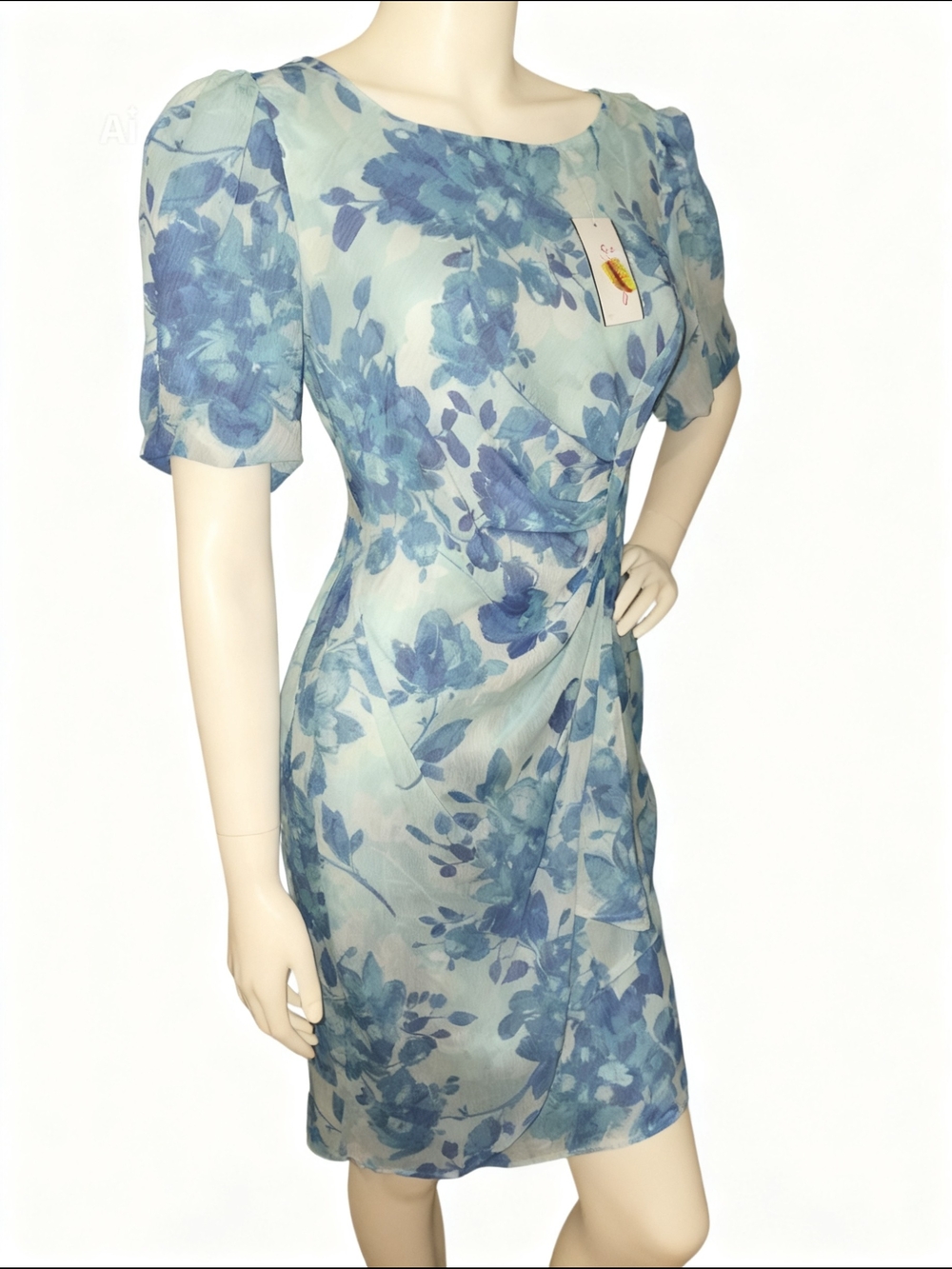 Connected apparel Blue Floral Midi Dress Size 4